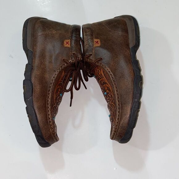 Twisted X Embroidered Brown Leather Shoes with Turquoise Details - Picture 2 of 10